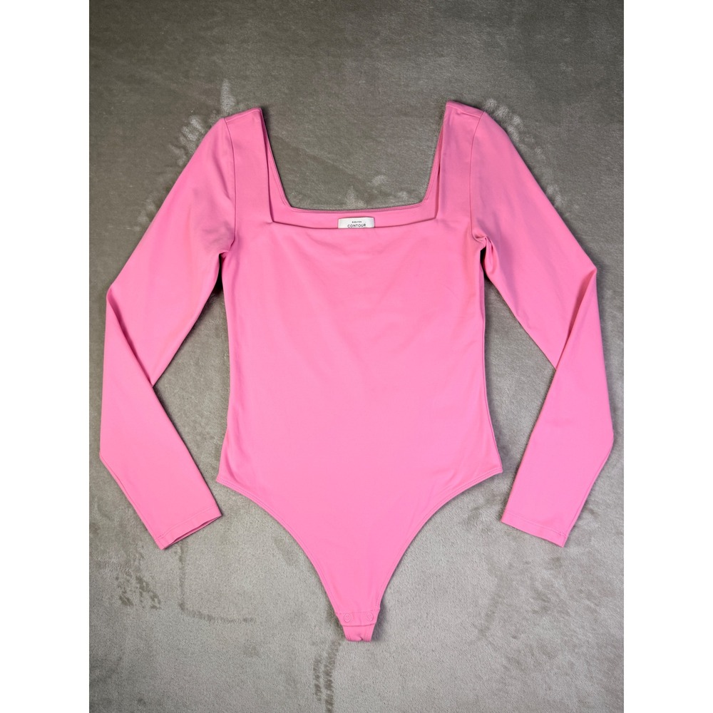 Babaton Contour Headway Long Sleeve Bodysuit Size Medium Pink Square Neck Thong - Picture 2 of 10